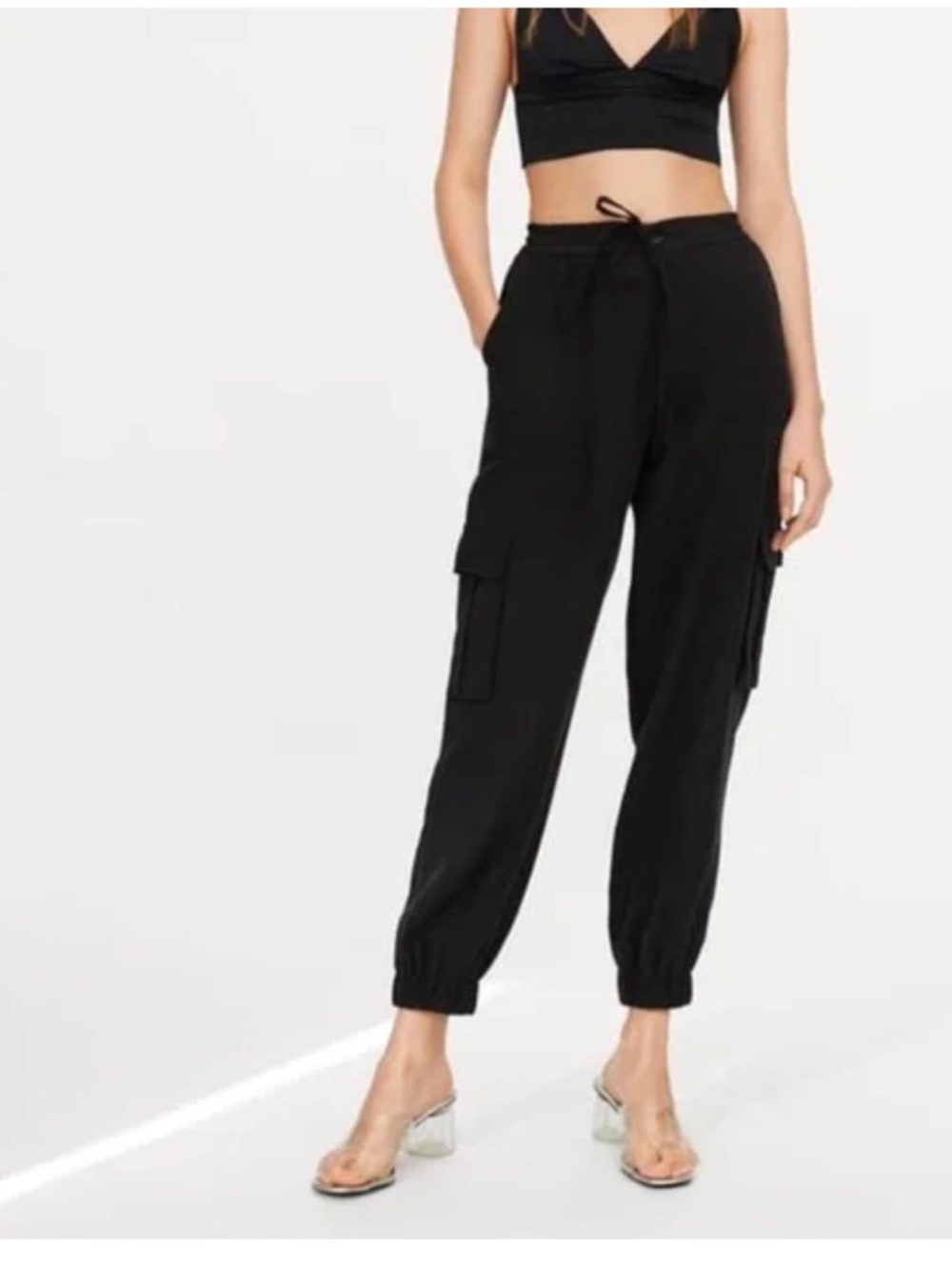 Zara Black Cargo Track Joggers
